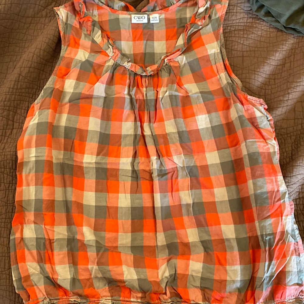 Red/grey plaid checked tank top